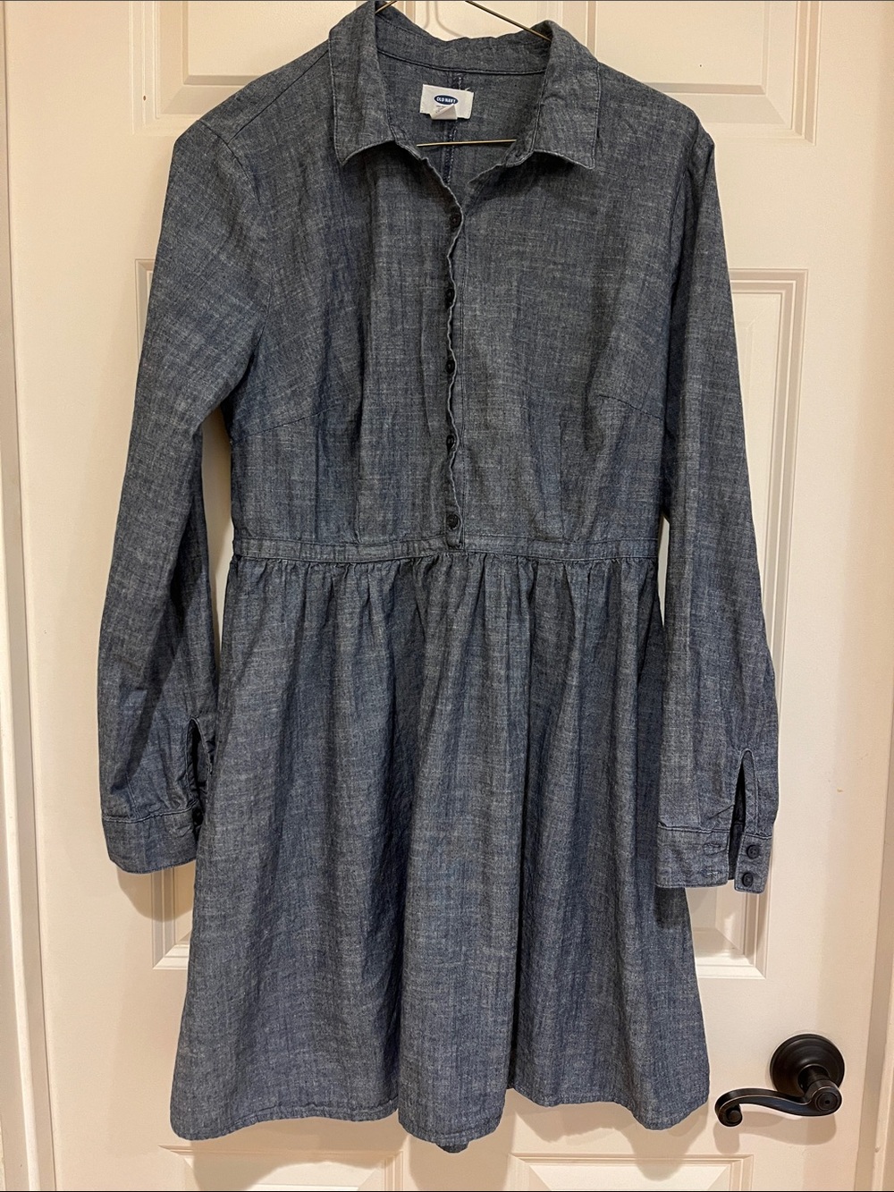 Ladies Chambray Shirt Dress in Denim Blue